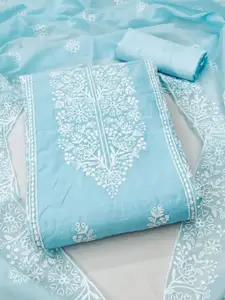 HMP Fashion Floral Embroidered Chanderi Cotton Unstitched Dress Material