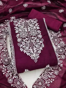 HMP Fashion Floral Embroidered Chanderi Unstitched Dress Material