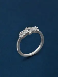 Accessorize Sterling Silver-Plated Cubic Zirconia Studded Anti-Tarnish Flower Finger Ring