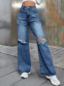 StyleCast Women Slash Knee Light Fade Bootcut Jeans