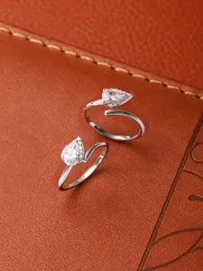 SARAF SILVERETZ 925 Sterling Silver-Plated American Diamond Studded Minimal Leafy Toe Ring