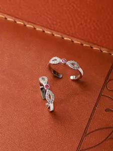 SARAF SILVERETZ 925 Sterling Silver-Plated AD-Studded Bow Shaped Minimal Toe Ring