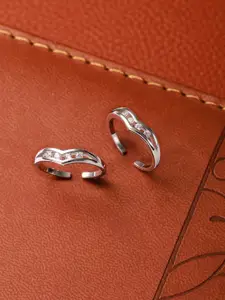 SARAF SILVERETZ 925 Sterling Silver-Plated American Diamond Studded Minimal Band Toe Ring