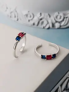 SARAF SILVERETZ 925 Sterling Silver-Plated Cubic Zirconia-Stone Studded Toe Rings