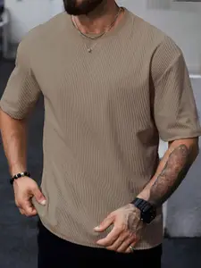 madfrog Men Self Design Round Neck Cotton Relaxed Fit T-shirt