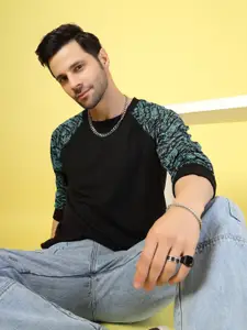 Rigo Men Teal Jacquard Colorblocked Sweatshirt