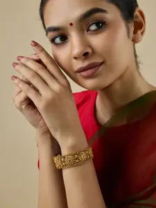 Kushal's Fashion Jewellery Gold-Plated Ruby-Studded Ethnic Antique Bangle