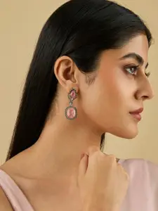 Kushal's Fashion Jewellery Victorian-Plated Zircon Studded Teardrop Shaped Drop Earrings