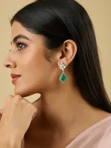Kushal's Fashion Jewellery Rhodium-Plated Zircon Geometric Drop Earrings