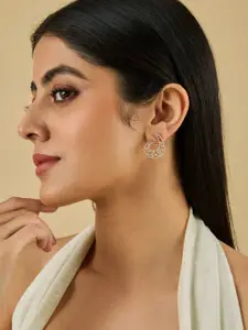 Kushal's Fashion Jewellery Rhodium-Plated Zircon Embellished Bridal Floral  Drop Earrings