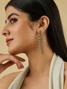 Kushal's Fashion Jewellery Victorian-Plated Zircon Embellished Bridal Leaf  Drop Earrings