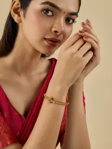 Kushal's Fashion Jewellery Ruby-Green Gold-Plated Ruby-Studded Antique Bangle