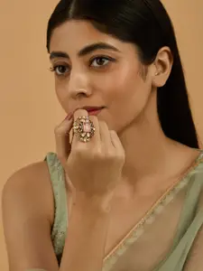 Kushal's Fashion Jewellery Embellished Bridal Gold-Plated Kundan  Adjustable Finger Ring