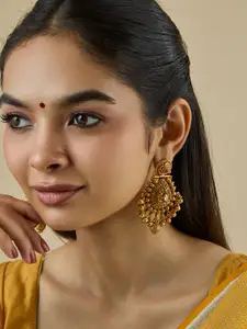 Kushal's Fashion Jewellery Gold-Plated Teardrop Shaped Antique Drop Earrings