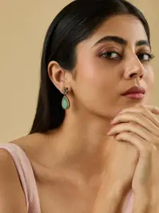 Kushal's Fashion Jewellery Victorian-Plated Zircon Embellished Bridal Tear  Earrings