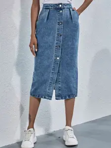 StyleCast Women Front Slit Denim Skirt