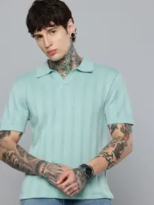 Levis Pure Cotton Self Striped Polo Collar Slim Fit T-shirt