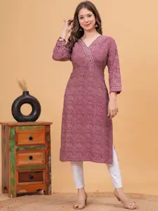 DRESSAR Abstract Printed V-Neck Straight Kurta