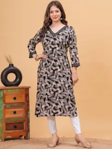 DRESSAR Abstract Printed V-Neck Straight Kurta