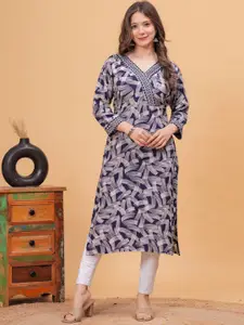DRESSAR Abstract Printed V-Neck Straight Kurta