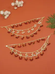 I Jewels Gold-Plated Contemporary Pearl Layered Earchains With Hook