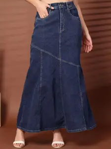 plusS Women Denim Mermaid Flared Maxi Skirts