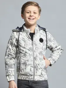 Monte Carlo Boys Hooded Typography Printed Casual Lightweight Bomber Jacket