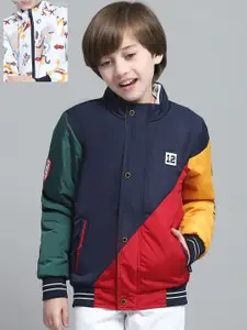Monte Carlo Boys Mock Collar Colourblocked Casual Reversible Bomber Jacket