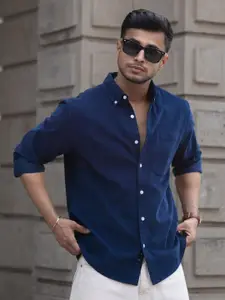 Powerlook Men Button-Down Collar Solid Cotton Casual Shirt