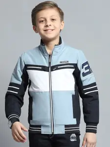 Monte Carlo Boys Mock Collar Colourblocked Casual Lightweight Bomber Jacket