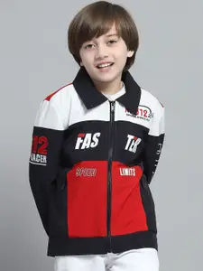 Monte Carlo Boys Spread Collar Colourblocked Casual Lightweight Biker Jacket