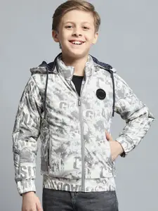 Monte Carlo Boys Hooded Typography Printed Casual Lightweight Padded Jacket