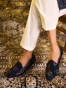 FAUSTO Men Woven Design Velvet Mojaris