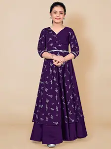 FASHION DREAM Girls Floral Printed Wrap Ethnic Dress