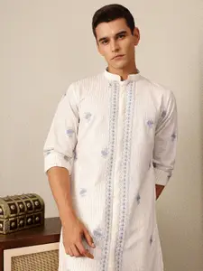 House of Pataudi Striped Jashn Pure Cotton Kurta with Trousers