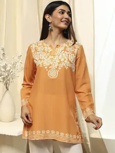 Biba Floral Embroidered Notch-Neck Straight Kurta