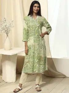 Biba Floral Printed V-Neck Straight Kurta
