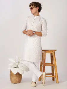 Anouk Geometric Printed Band Collar Straight Kurta