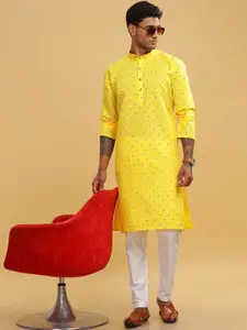 Anouk Geometric Printed Band Collar Straight Kurta