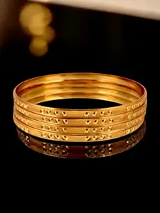 LUCKY JEWELLERY Set Of 4 18K One Gold-Plated Bangles