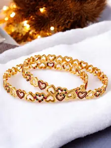 LUCKY JEWELLERY Set Of 2 18K One Gram Gold-Plated Stones-Studded Bangles