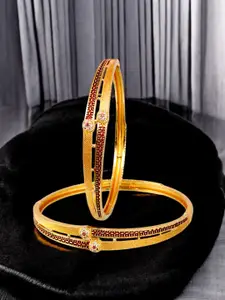 LUCKY JEWELLERY Set Of 2 18K One Gram Gold-Plated Stones-Studded Bangles