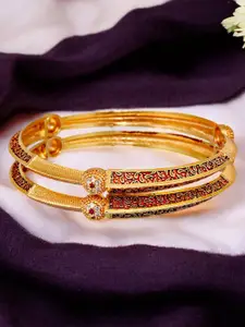 LUCKY JEWELLERY Set Of 2 18K One Gram Gold-Plated Stones-Studded Bangles