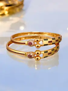 LUCKY JEWELLERY Set Of 2 18K One Gram Gold-Plated Stones-Studded Bangles