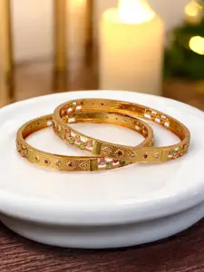 LUCKY JEWELLERY Set Of 2 18K One Gram Gold-Plated Bangles