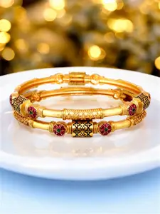 LUCKY JEWELLERY Set Of 2 18K One Gram Gold-Plated Stones-Studded Bangles