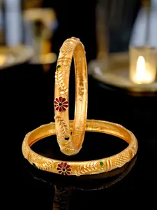 LUCKY JEWELLERY Set Of 2 18K One Gram Gold-Plated Bangles