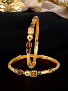 LUCKY JEWELLERY Set Of 2 18K One Gram Gold-Plated Bangles