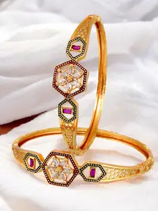 LUCKY JEWELLERY Set Of 2 18K One Gram Gold-Plated Stones-Studded Bangles