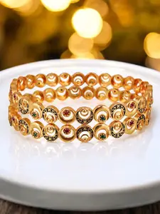 LUCKY JEWELLERY Set Of 2 18K One Gram Gold-Plated Stones-Studded Bangles